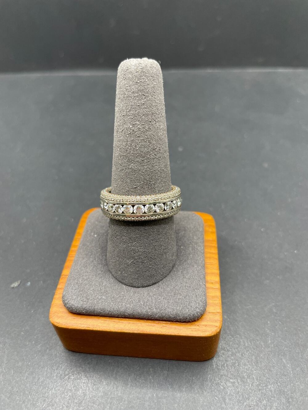 Kay Signed Sterling Silver 925 Three Row CZ Eternity Band Ring Sz 10 with Case